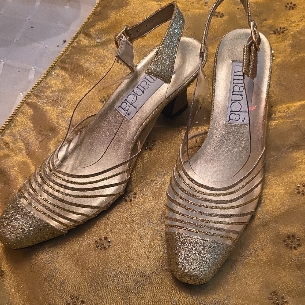 Elegant Gold Glitter Slingback Heels